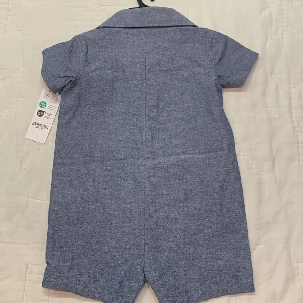 NWT Carter's Child of Mine Baby Boy Blue Chambray Collared Romper‎ One Piece